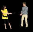Young girl conducts on a chain of the guy