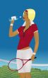 Girl is drinking water after a game of tennis