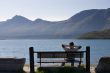 relaxed man on the bank of lake