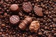 Chocolates against coffee in grains