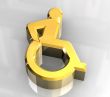 Universal wheelchair symbol in gold 3d