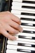 Musician hand playing accordion