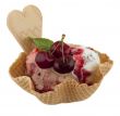 Fruit sundae with cherry on waffle