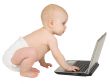 Baby on a white background with laptop