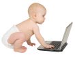 Baby on a white background with laptop