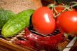 Tomatoes, cucumbers, pepper and bread