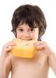 The boy with a cheese