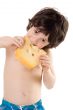 The boy with a cheese