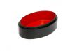 Empty oval black and red casket isolated