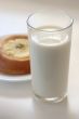 glass with milk and cheese-cake