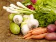 fresh tasty vegetables on brown background