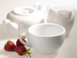 Prepared for tea drink. Dishware still-life with strawberry