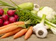 fresh tasty vegetables on burlap