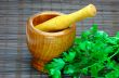 Old wooden mortar and pestle