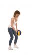sports woman with ball on white