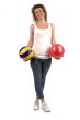 woman with two colored balls