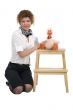 woman and toy on white