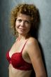 woman in red brassiere closeup