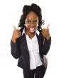 A pretty  business woman with thumbs up