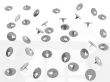 metallic thumbtacks (drawing pins) on white background