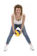 woman with colored ball on white