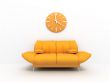 Orange sofa and clock