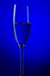 champagne glasses on blue background macro