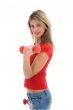 beautiful girl with dumbbells