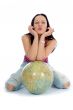Young woman with  globe