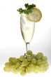 champagne glasses with green grapes