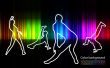 silhouette of dancing girl and man on colorful back