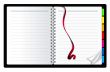 notebook paper with page curl and ribbon bookmark 