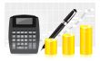 coin, pen and calculator 
