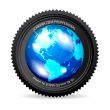Zoom the World! Vector illustration of camera lens with Globe