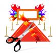 Red carpet with scissors and star background
