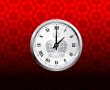 Vintage clock on red pattern style background