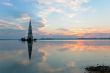 flooded belltower in Kalyazin at sunrise