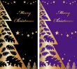 2 Vector Gold and color christmas card with new year tree and st