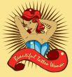 Beautiful sexy tattoo woman, retro vintage sticker, Vector T-shi