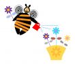 Busy Bee with flowers illustration, design element