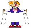The Merry clown keeps the paper
