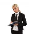 Female with notebook.