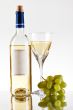 bottle and glass of wine, grape bunch