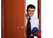 smiling man with gift