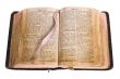  Old antique vintage open bible isolated with cliping path.