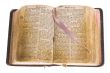  Old antique vintage open bible isolated with cliping path.