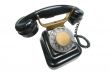 Old vintage black phone with disc dials with cliping path.