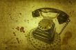 Old vintage black phone with disc dials with cliping path.