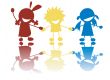 Happy little children holding hands in colors