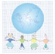 Friends and globe illustration, vector art